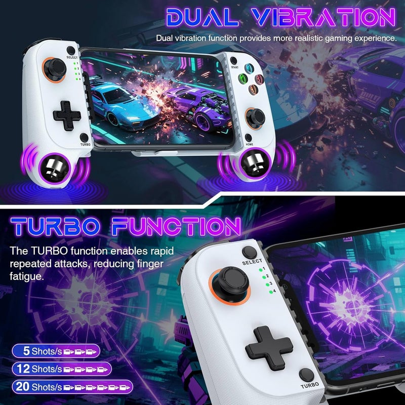 AIfasterfly Store Mobile Game Controller for iPhone/Android, Hall Effect Gaming Controller with Hall Joystick , Wireless Phone Controller, Support Phone Case, Suitable for Xbox Game Pass, Steam Link, Roblox, Call of Duty & More - Image 3